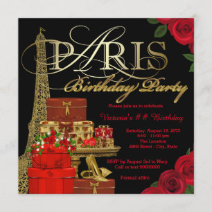 Red Paris Birthday Party Invitation