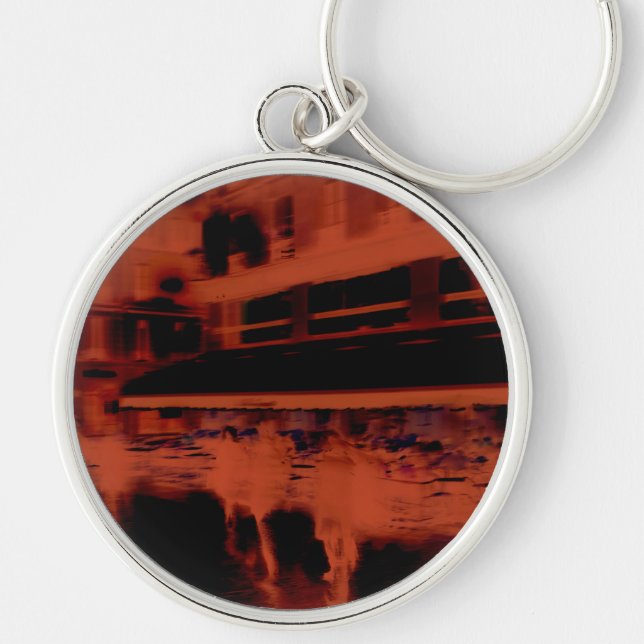 Red Paris night. Cool blurry motion of people Key Ring (Front)