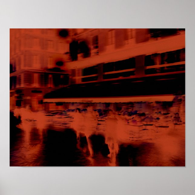 Red Paris night. Cool blurry motion of people Poster (Front)