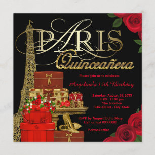 Red Paris Quinceanera Invitation