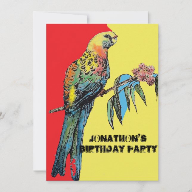 Red Parrot Birthday Childs Boys Invitation Yellow (Front)