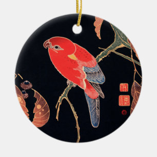 Red Parrot on the Branch of a Tree by Ito Jakuchu Ceramic Tree Decoration