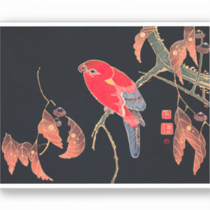 Red Parrot Vintage Bird Japanese Woodblock Print