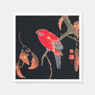 Red Parrot Vintage Bird Japanese Woodblock Print Napkin