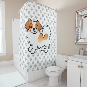 Red Parti-Colour Tibetan Spaniel Cute Cartoon Dog Shower Curtain