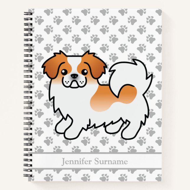 Red Parti-Colour Tibetan Spaniel Cute Dog & Text Notebook (Front)