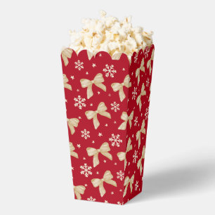 Red Party Favour Popcorn Box with Gold Bow Pattern