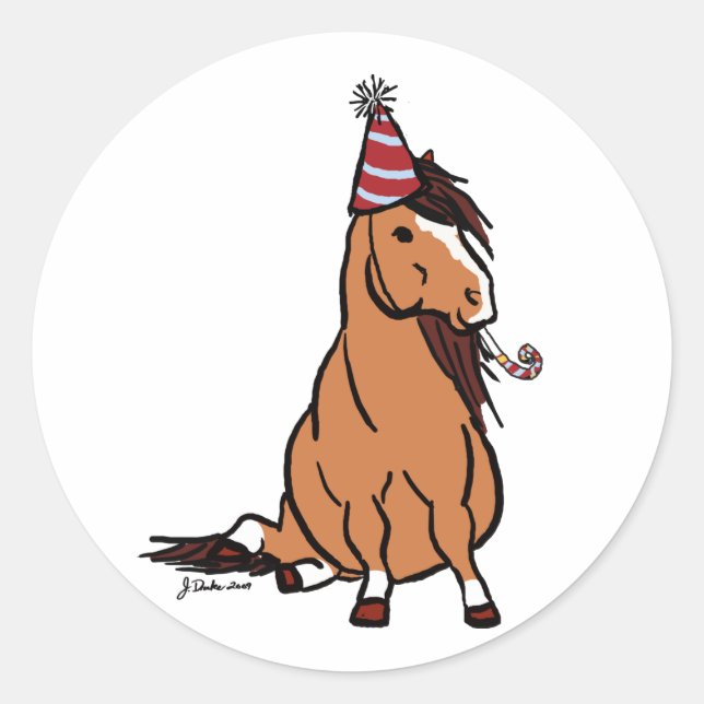 Red Party Pony Classic Round Sticker (Front)