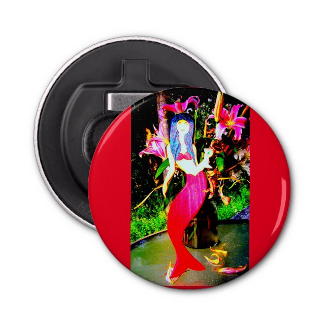red partying  mermaid bottle opener (Front)