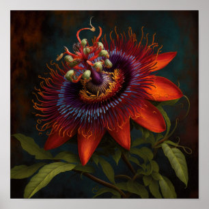 Red Passion Flower Art Print Poster