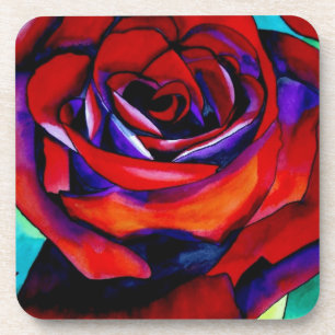 Red passion rose original watercolor art coaster