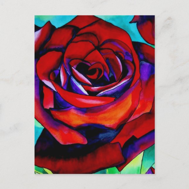 Red passion rose original watercolor art postcard (Front)
