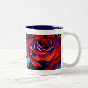 Red passion rose original watercolor art Two-Tone coffee mug