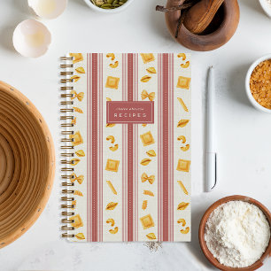 Red Pasta Market Stripe Personalised Recipe Notebook