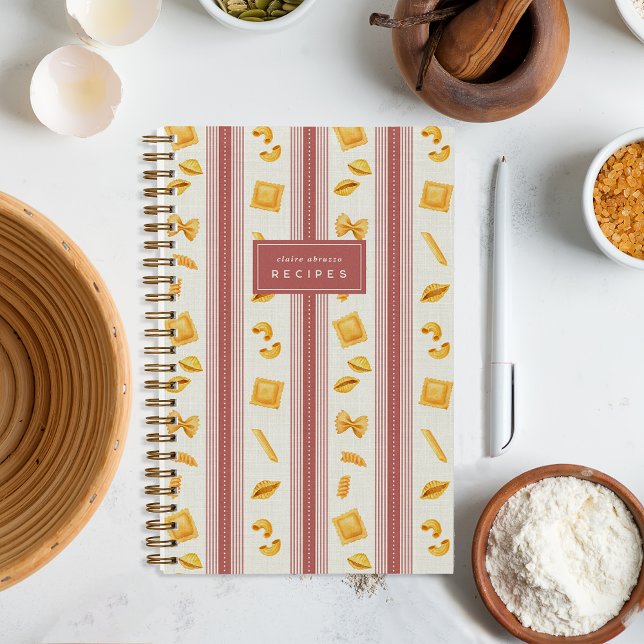 Red | Pasta Market Stripe Personalised Recipe Notebook (Creator Uploaded)