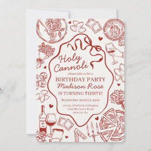Red Pasta Party Holy Canolli Italian Birthday Invitation