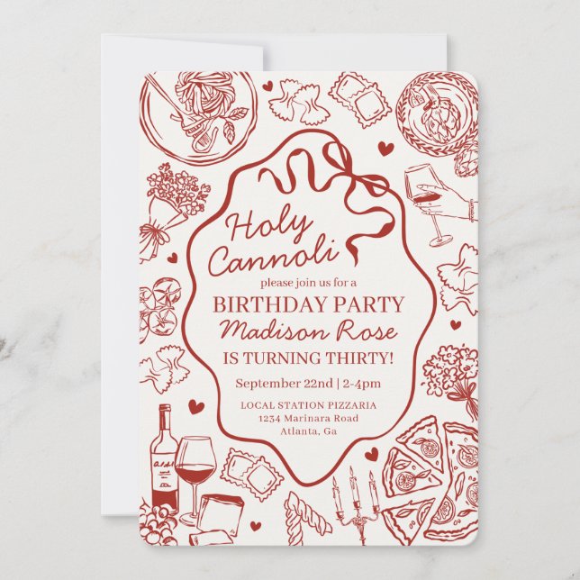 Red Pasta Party Holy Canolli Italian Birthday Invitation (Front)