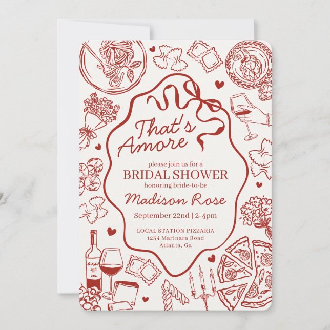 Red Pasta Thats Amore Italian Bridal Shower Invitation (Front)