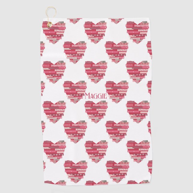 Red Patchwork Hearts  Golf Towel (Front)