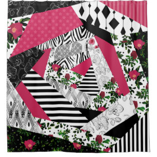 red patchwork, popular, patchwork throw pillow shower curtain