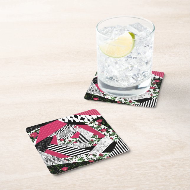 red patchwork, popular, patchwork throw pillow square paper coaster (Insitu)