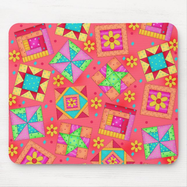 Red Patchwork Quilt Blocks Mousepad (Front)