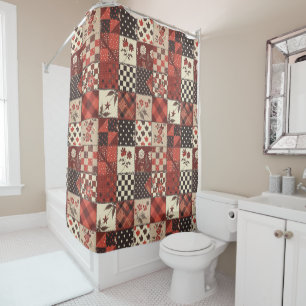 Red Patchwork Quilt Rustic Floral Retro Shower Curtain