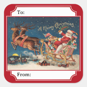 Red Patriotic American Santa Christmas Gift Label