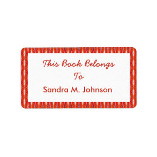 red pattern bookplates label