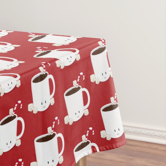 Red Pattern Hot Chocolate Christmas Tablecloth (In Situ)