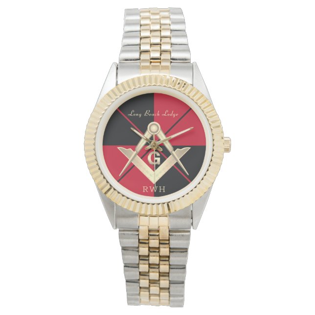 Red Pattern Monogram Masonic Lodge Watch (Front)