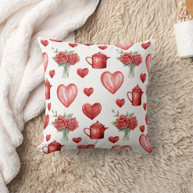 red pattern with hearts for valentine's day  cushion (Blanket)