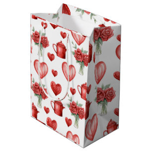 red pattern with hearts for valentine's day  medium gift bag