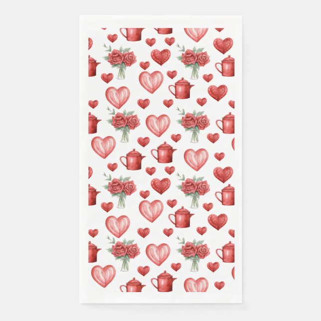 red pattern with hearts for valentine's day  napkin (Front)