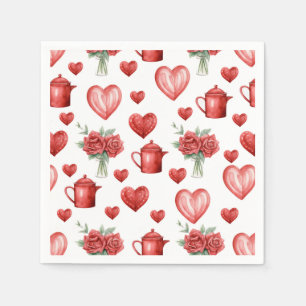 red pattern with hearts for valentine's day napkin
