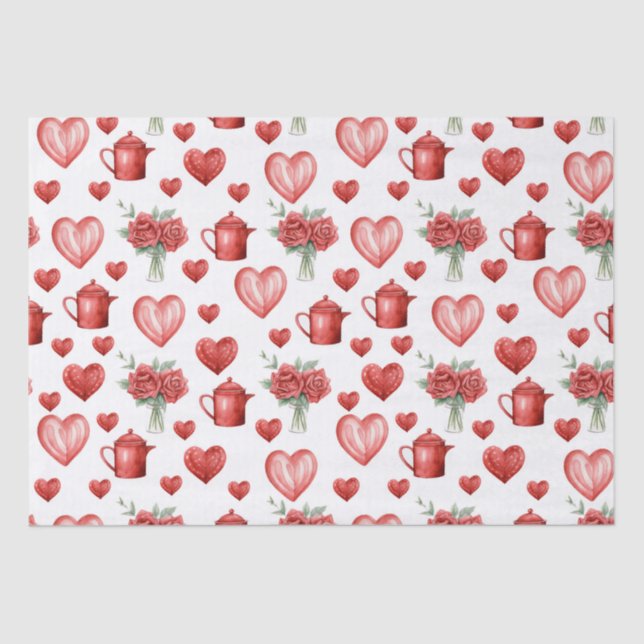 red pattern with hearts for valentine's day  tissue paper (Front)