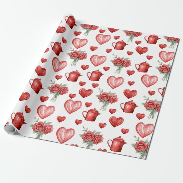 red pattern with hearts for valentine's day  wrapping paper (Unrolled)