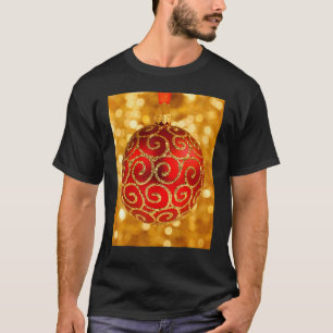 Red Patterned Christmas Bauble on Bokeh Background T-Shirt