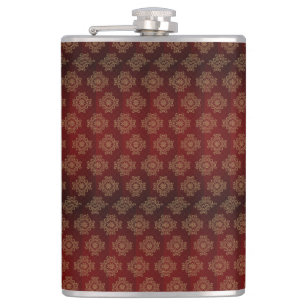 Red Patterned Enhanced with Golden Ornate images Hip Flask