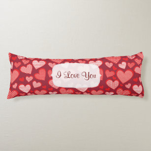 Red Patterned I love you Hearts Body Cushion