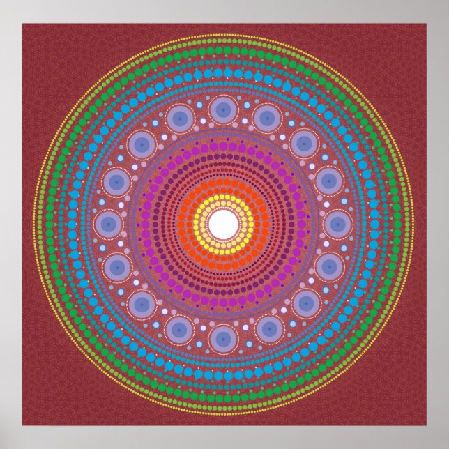 Red Patterned Mandala Poster (Front)