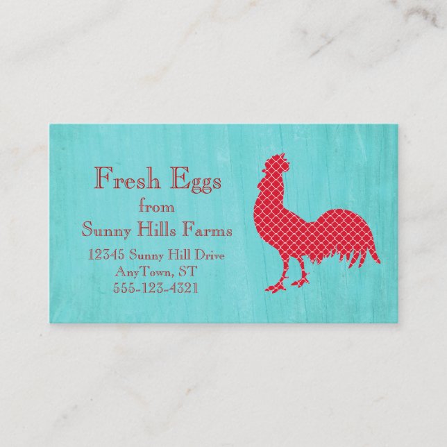 Red Patterned Rooster Silhouette Business Card (Front)