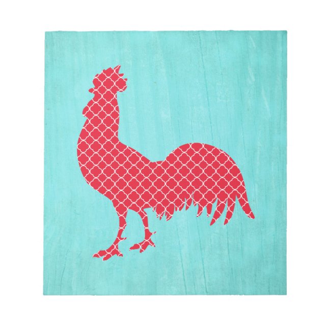 Red Patterned Rooster Silhouette Notepad (Front)