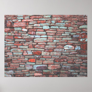 Red pavement bricked wall poster