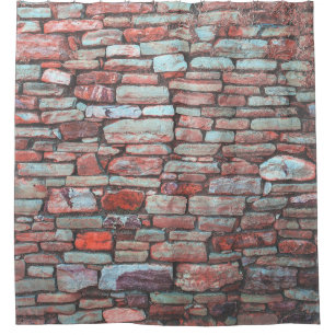 Red pavement bricked wall shower curtain