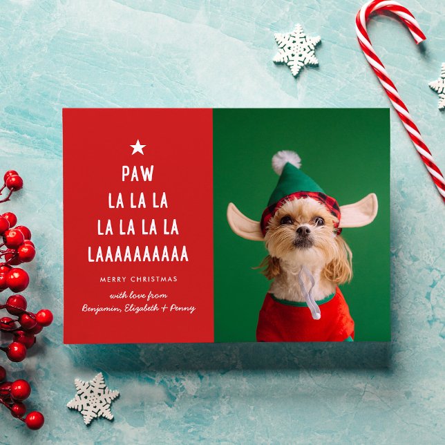 Red Paw La La Pet Christmas  Holiday Card (Creator Uploaded)