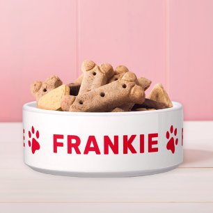 Red Paw Print Monogram Pet Name Bowl