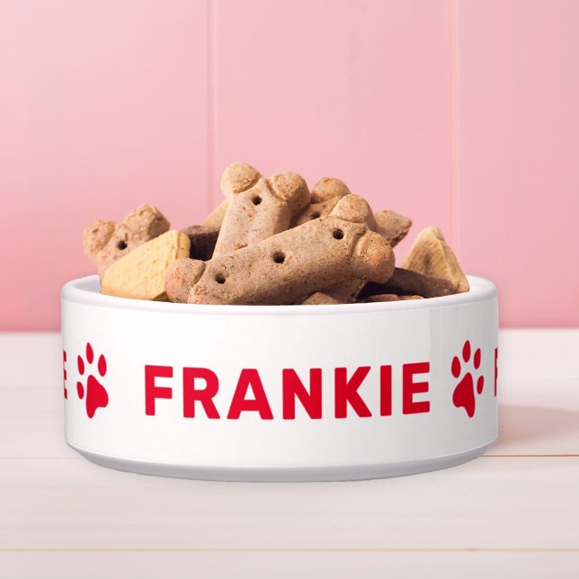 Red Paw Print Monogram Pet Name Bowl (Creator Uploaded)