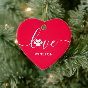 Red Paw Print Pet Memorial Ceramic Tree Decoration