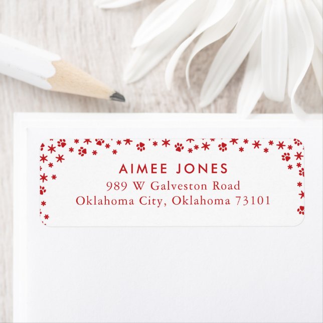 Red Paw Prints and Snowflakes Return Address (Insitu)
